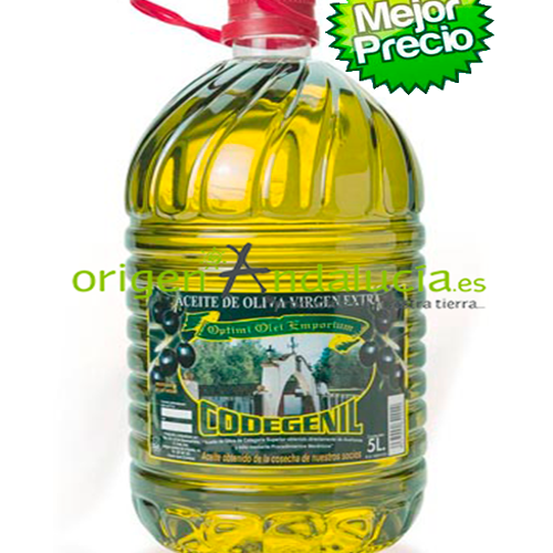 Aceite de oliva virgen extra. Caja de tres garrafas de 5 litros.